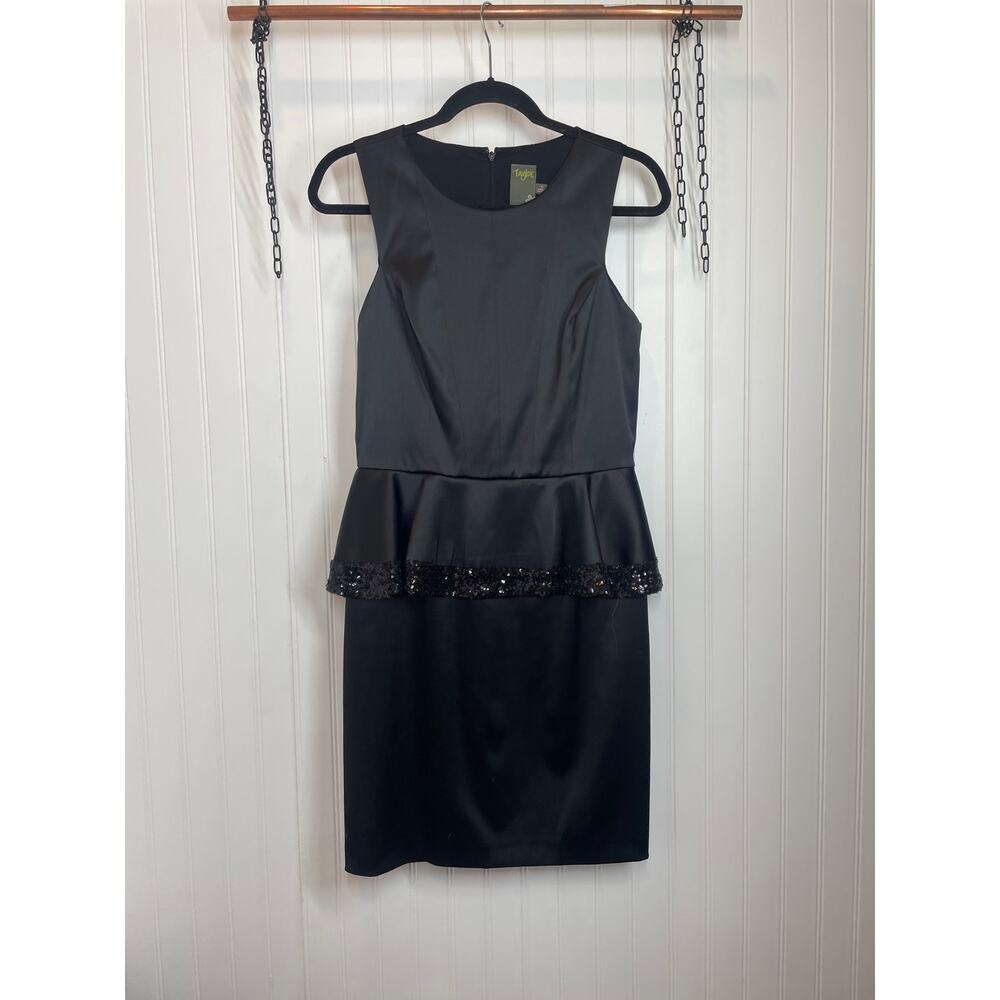 Taylor Black Sequined Mini Peplum Dress Sleeveless Cocktail Party Size 6
